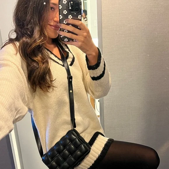 NWT Cream Sweater with Black Trim - Picture 3 of 4